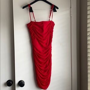 Ruched Red Mini Dress